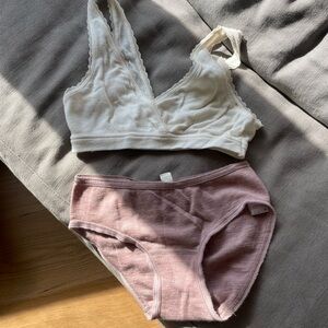 Cream and Pink Lace Bralette Set from Dilling